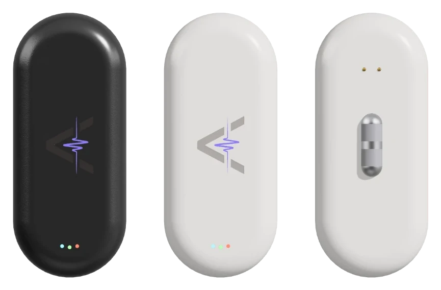 Three Actus sensors: one black and one white from the front, and a white one from the back